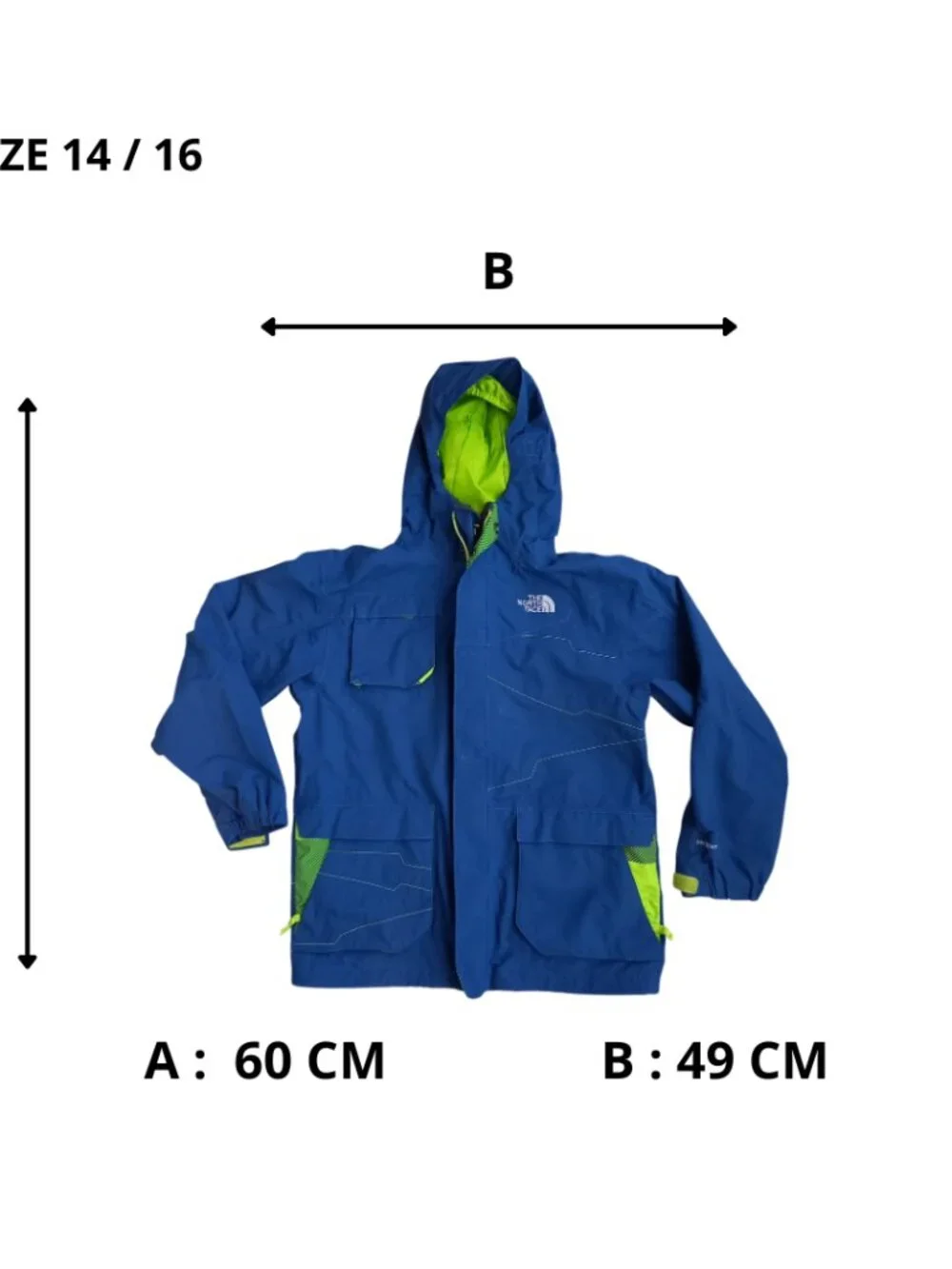 The North Face Blue Hooded Windbreaker Jacket Kids Size 14/16 Lightweight Coat